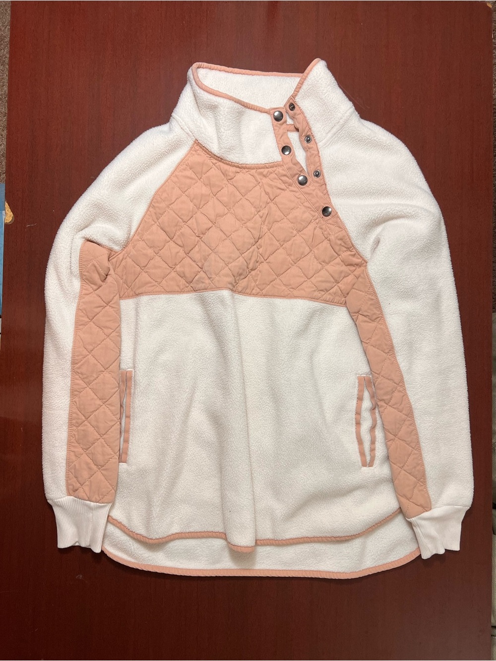 Abercrombie & Fitch Cream Fleece Pullover with Blush Trim - Picture 2 of 4